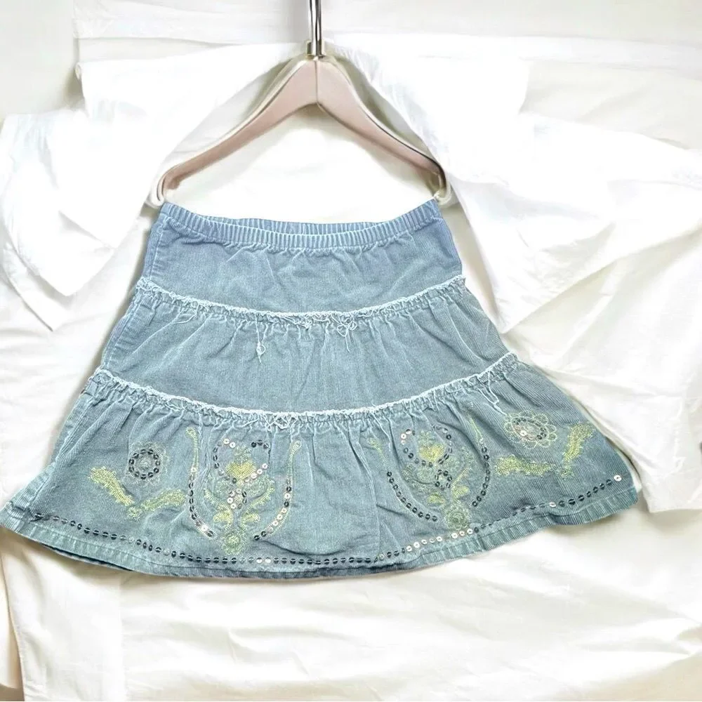 Old Navy l Girl’s Green Corduroy, Sequin Skirt l XS l EUC